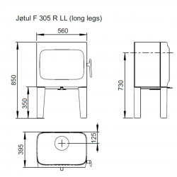 Desenho Técnico Salamandra a lenha Jotul F 305 R Pés Longos